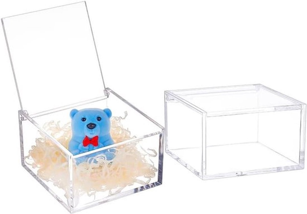 Transparante opbergdozen - Acryl - 2 stuks - Vitrine - Kubussen - Organizer - Transparant - Voor sieraden - Bruiloft en verjaardag - Kantoorbenodigdheden - 10 x 10 x 6 cm.