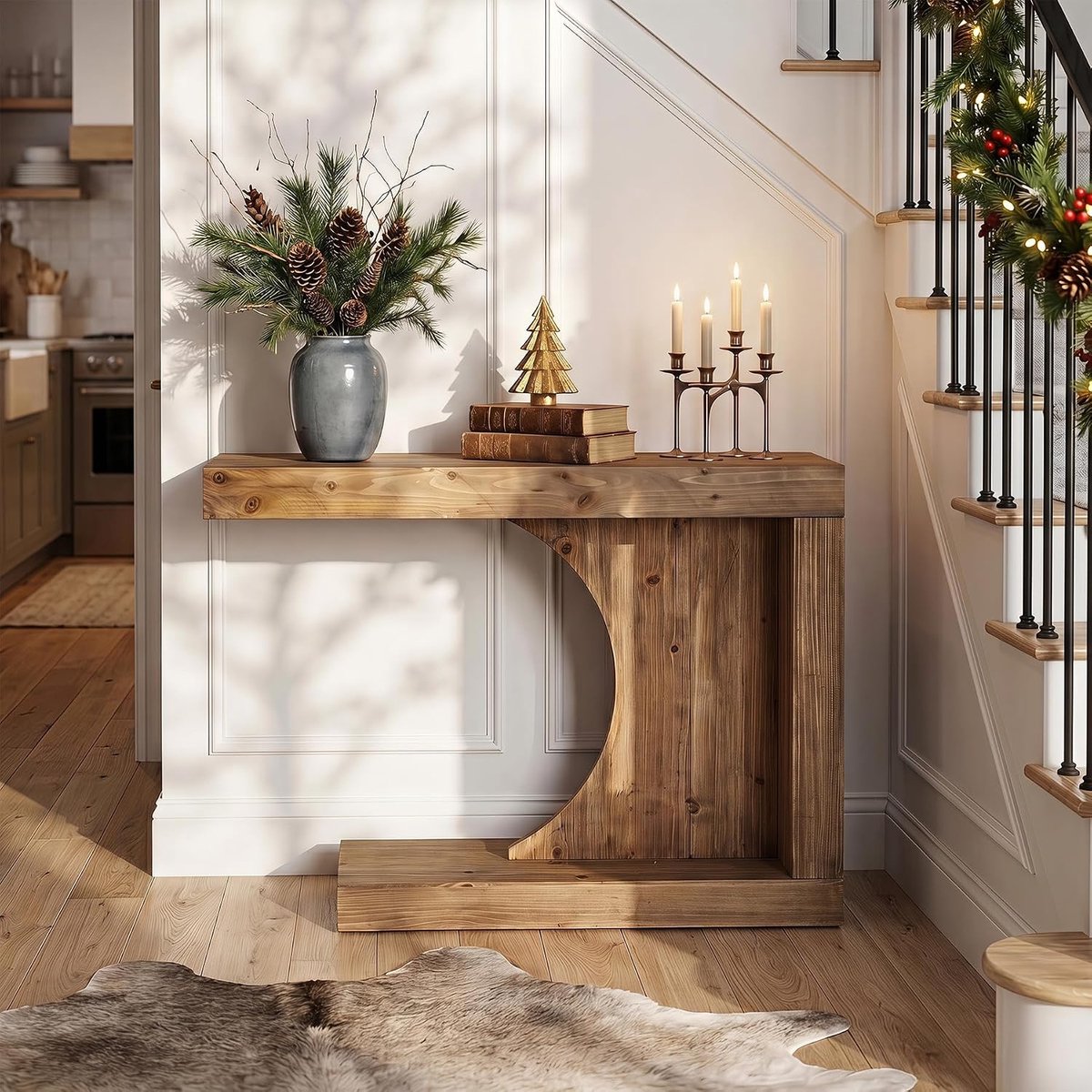 LITTLE TREE Consoletafel - 100 x 30 x 76 cm - Landelijke stijl‑moderne boogvorm - Smalle tafel voor hal en achter de bank - Decoratief voor woonkamer -Bruin