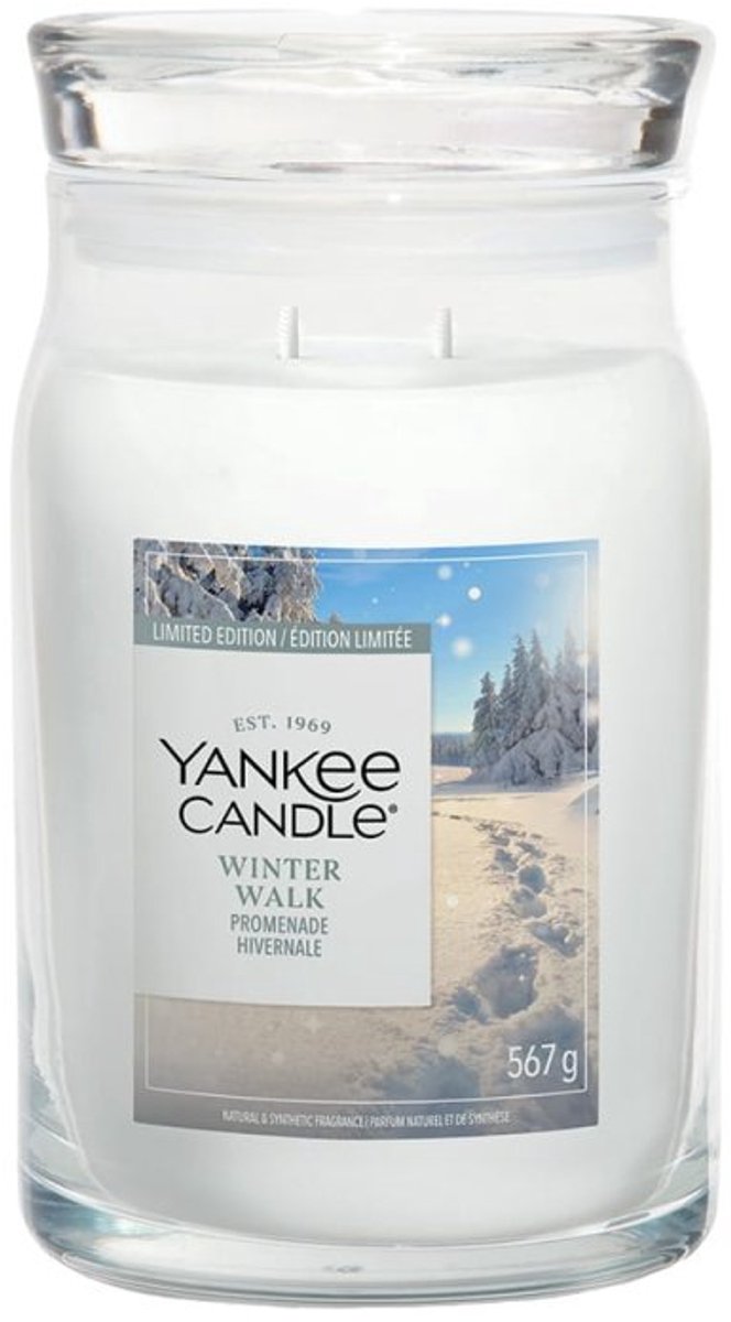 Yankee Candle Winter Walk Large Jar - tot 90 branduren Wit