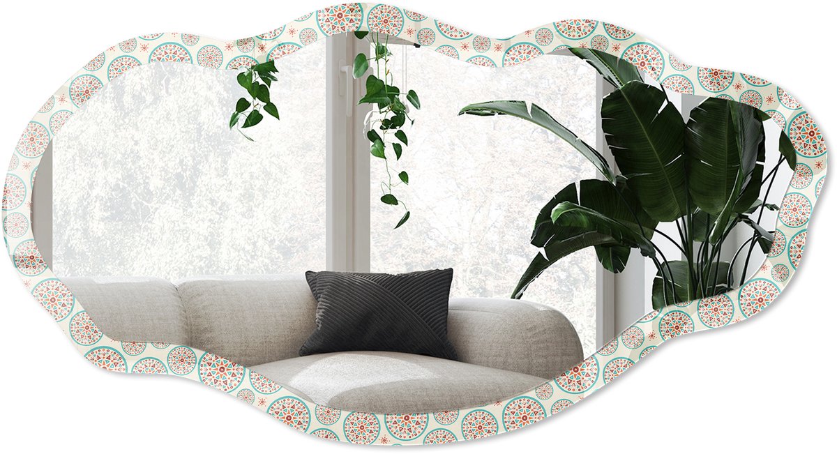 Wallfluent Kleurrijke Mandala'S Spiegel - Romig Stijlvolle Wandspiegel - Organische Spiegel - Slaapkamer, Hal, Woonkamer - Geometrisch - 45x90 cm - Totale afmeting 52x97 cm