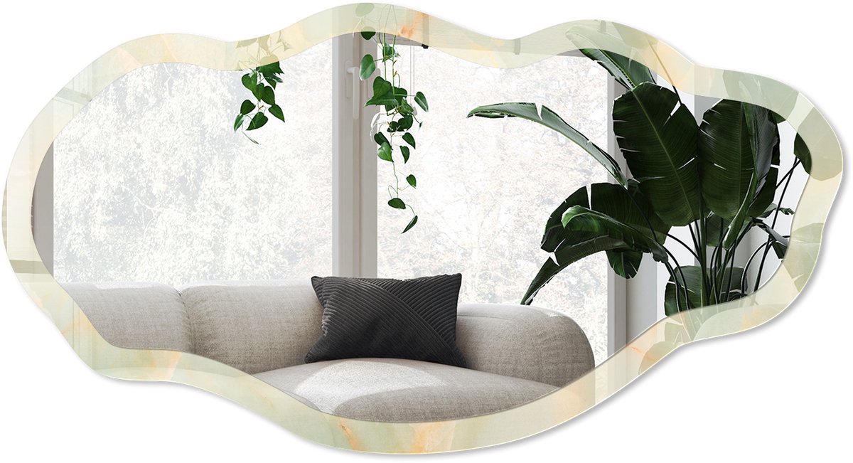Wallfluent Pastel Patroon Spiegel - Beige Elegante Rechthoekige Wandspiegel - Organische Spiegel - Slaapkamer, Woonkamer, Kantoor - Klassiek - 45x90 cm - Totale afmeting 52x97 cm