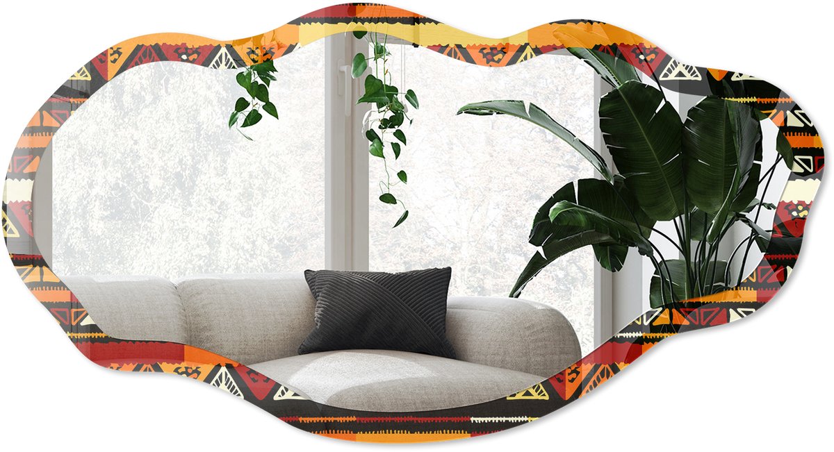 Wallfluent Etnische Zones Spiegel - Zwart Elegante Rechthoekige Wandspiegel - Organische Spiegel - Woonkamer, Hal, Kantoor - Geometrisch - 45x90 cm - Totale afmeting 52x97 cm