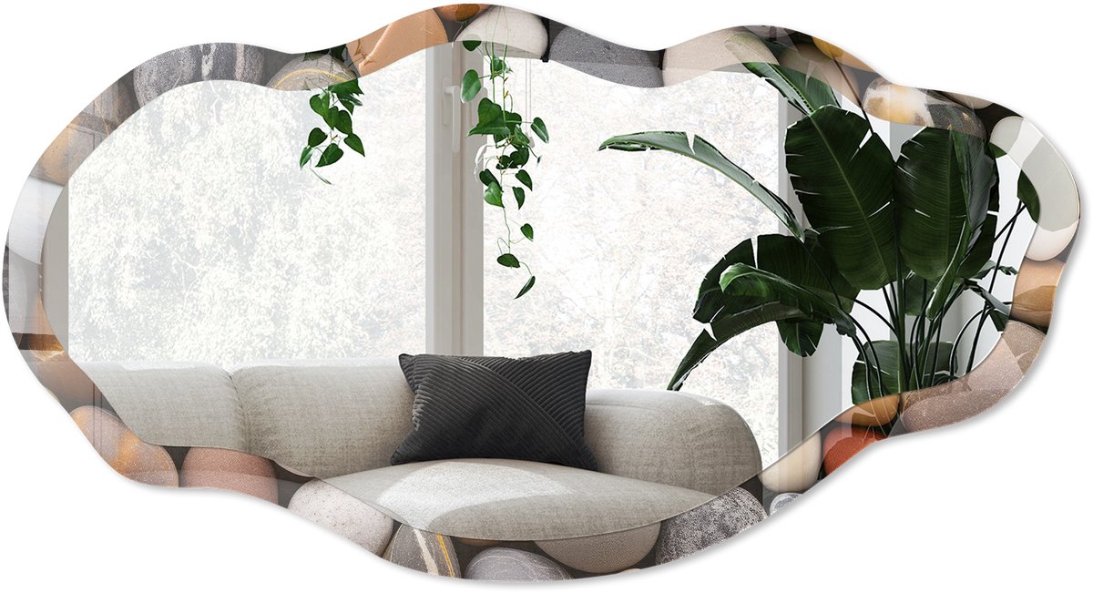 Wallfluent Natuurstenen Spiegel - Bruin Stijlvolle Wandspiegel - Organische Spiegel - Badkamer, Hal, Woonkamer - Minimalistisch - 45x90 cm - Totale afmeting 52x97 cm