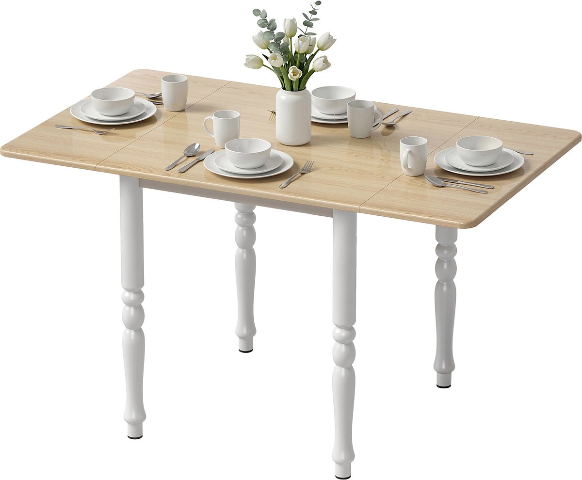 TEKROA® Inklapbare Eettafel - Tafels - Opklapbare tafel voor 2-6 personen - met neerklapbaar blad in houtlook en een natuurlijke afwerking.