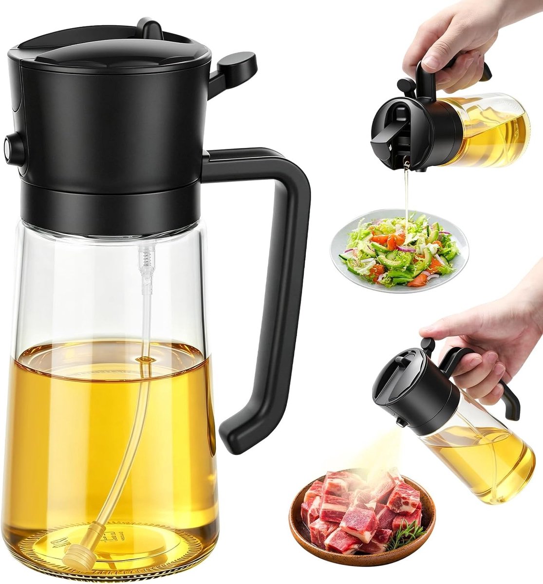 Olijfoliesprayer - Transparant - 470 ml - Glas en BPA-vrij Polypropyleen - Voor Gezond Koken en Vetarm Gebruik