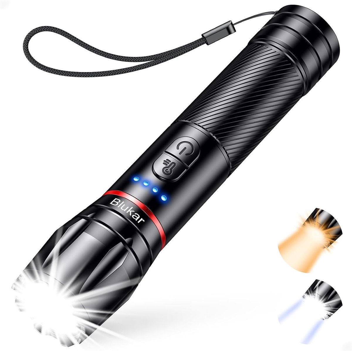 Militaire zaklamp - Zwart - Oplaadbaar met USB C - Aluminium Behuizing - Voor Outdoor en Noodgebruik