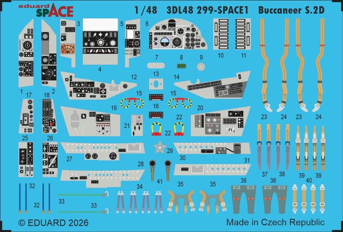 Eduard Modelbouwdecoratie - 3DL48299 Sp - Accessoires Set voor Blackburn Buccaneer S.2 D - Photo-etch