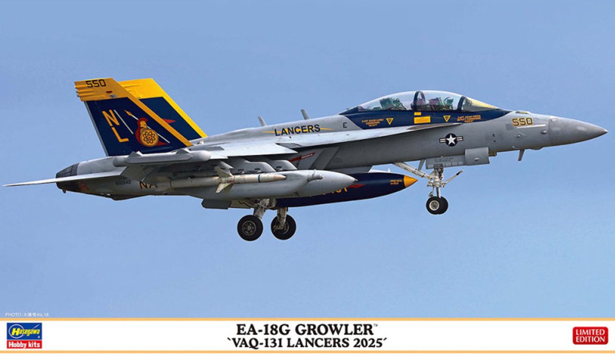 Hasegawa Modelbouwpakket Vliegtuigen - 02528 Boeing EA-18G Growler VAQ-131 Lancers 2025 - Amerikaans Elektronisch Oorlogsvliegtuig Plastic - 1:72 - Modelbouw