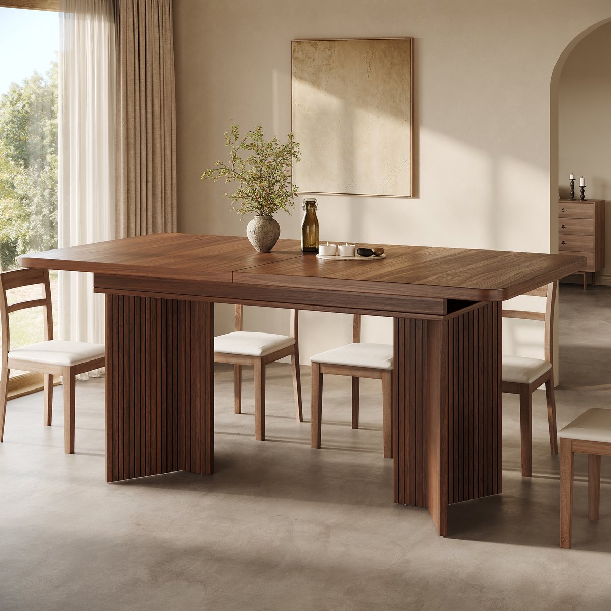 STILVORA Uitschuifbare Eettafel 120 Tot 160 Cm Met V Vormige Poten En Verticaal Reliëf Voor Woonkamer En Eetkamer Bruin MDF 160x80x76,1 Cm