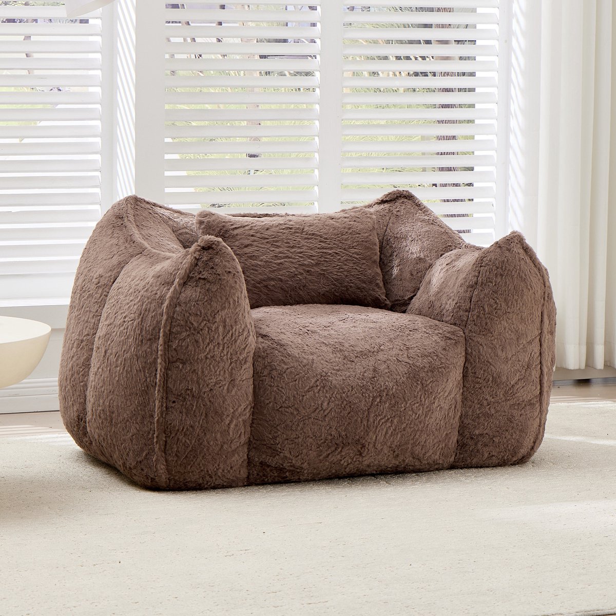 MIVRAY Zitzak 123 x 97 x 73 cm - Met Rugleuning En Kussen - Voor Woonkamer, Slaapkamer En Studentenkamer - Imitatiebont Khaki