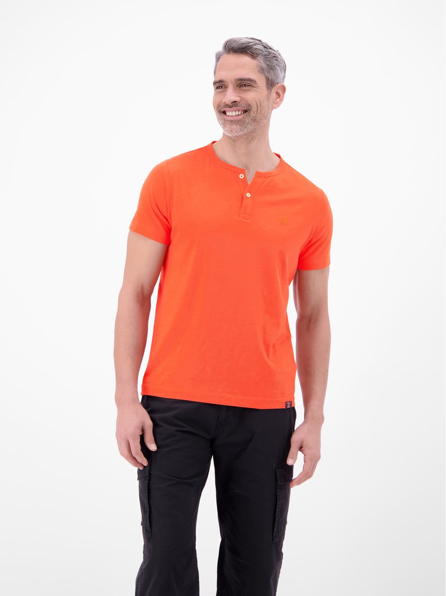 LERROS T-shirt met ronde hals en knoopsluiting , Maat: S , Kleur: VIVID RED , 100% katoen