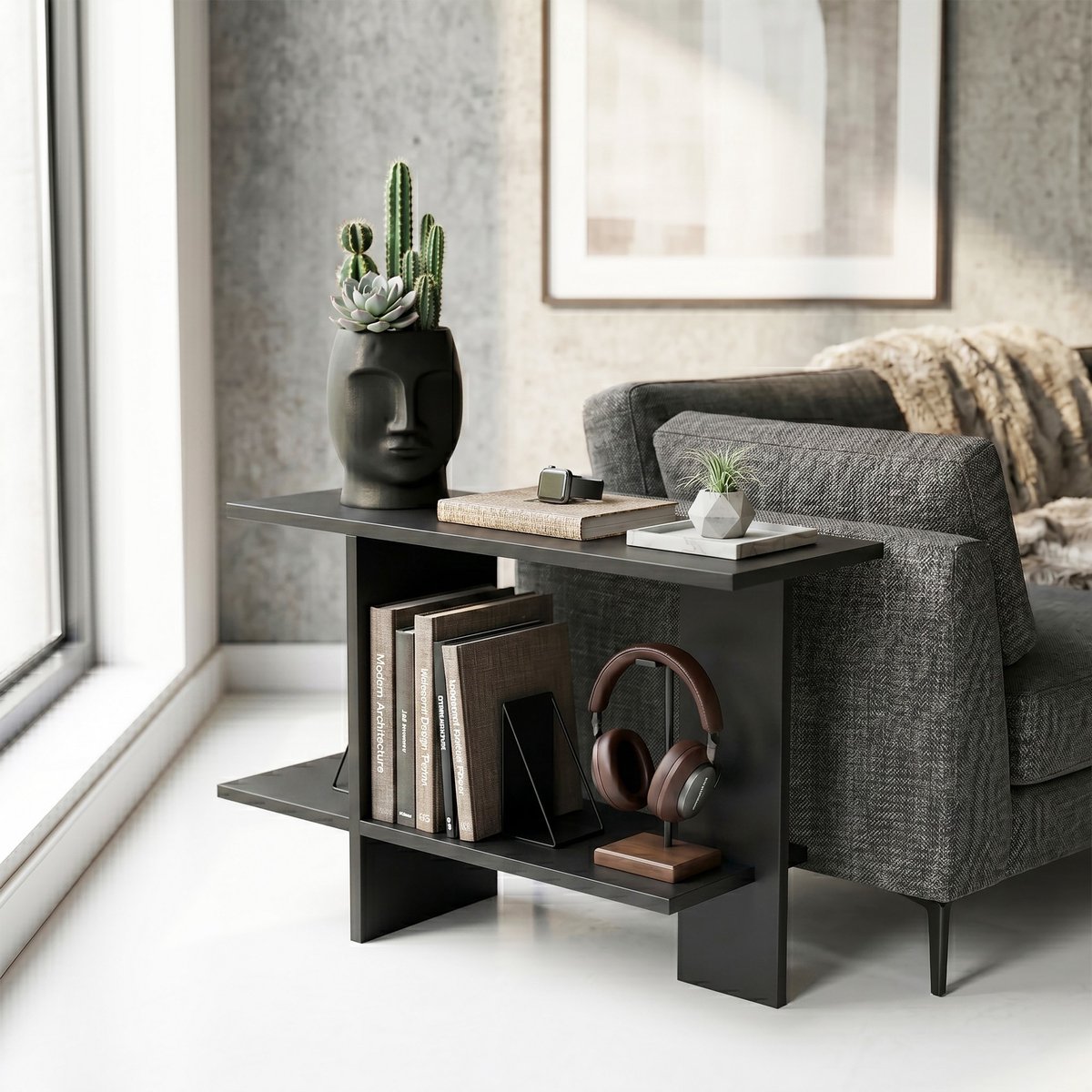 Asir - Bijzettafel - Zwart - 80 x 30 x 55 cm