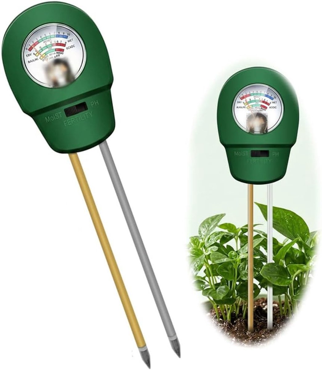 Bodemmeter 3-in-1 - Groen - N.v.t. - Voor het Meten van pH, Vocht en Vruchtbaarheid - Voor Tuinliefhebbers