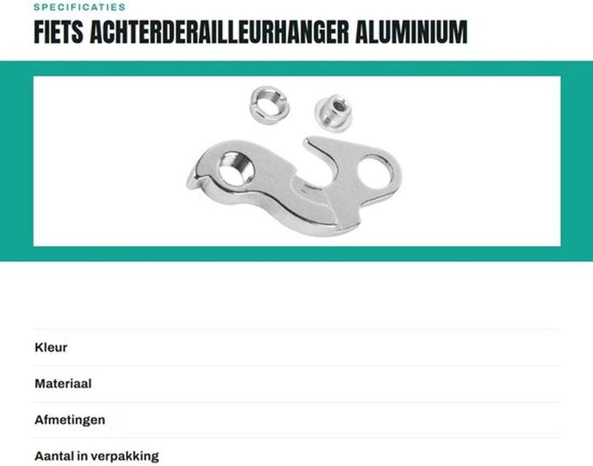 Achterderailleurhanger Aluminium - Derailleurhanger - Fiets - Duurzaam - Inclusief schroeven - Geschikt voor de meeste fietsen - Derailleur