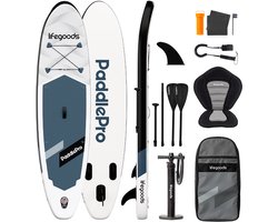 LifeGoods SUP Board Allround Compact - Met Zitje - 120 KG Draagkracht - 300 x 76 cm - Opblaasbaar - Compleet SUP pakket - Zwart/Wit