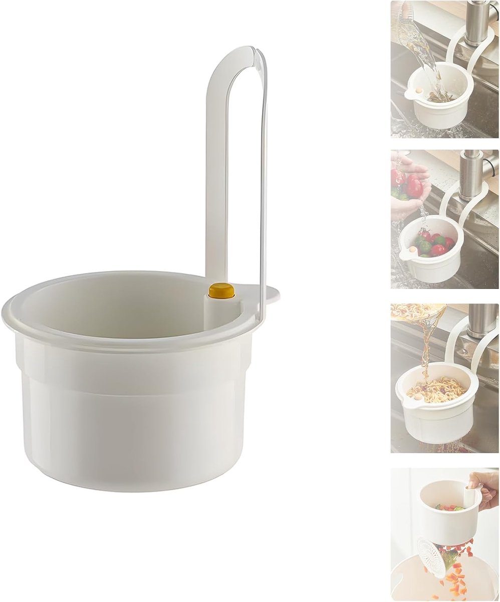 Claoner Kraan ophanging filter - druk automatisch dump keuken afvoer mand - voedsel fruit groente afvoer rek wastafel opslag rek - geschikt voor huis - keuken - wit