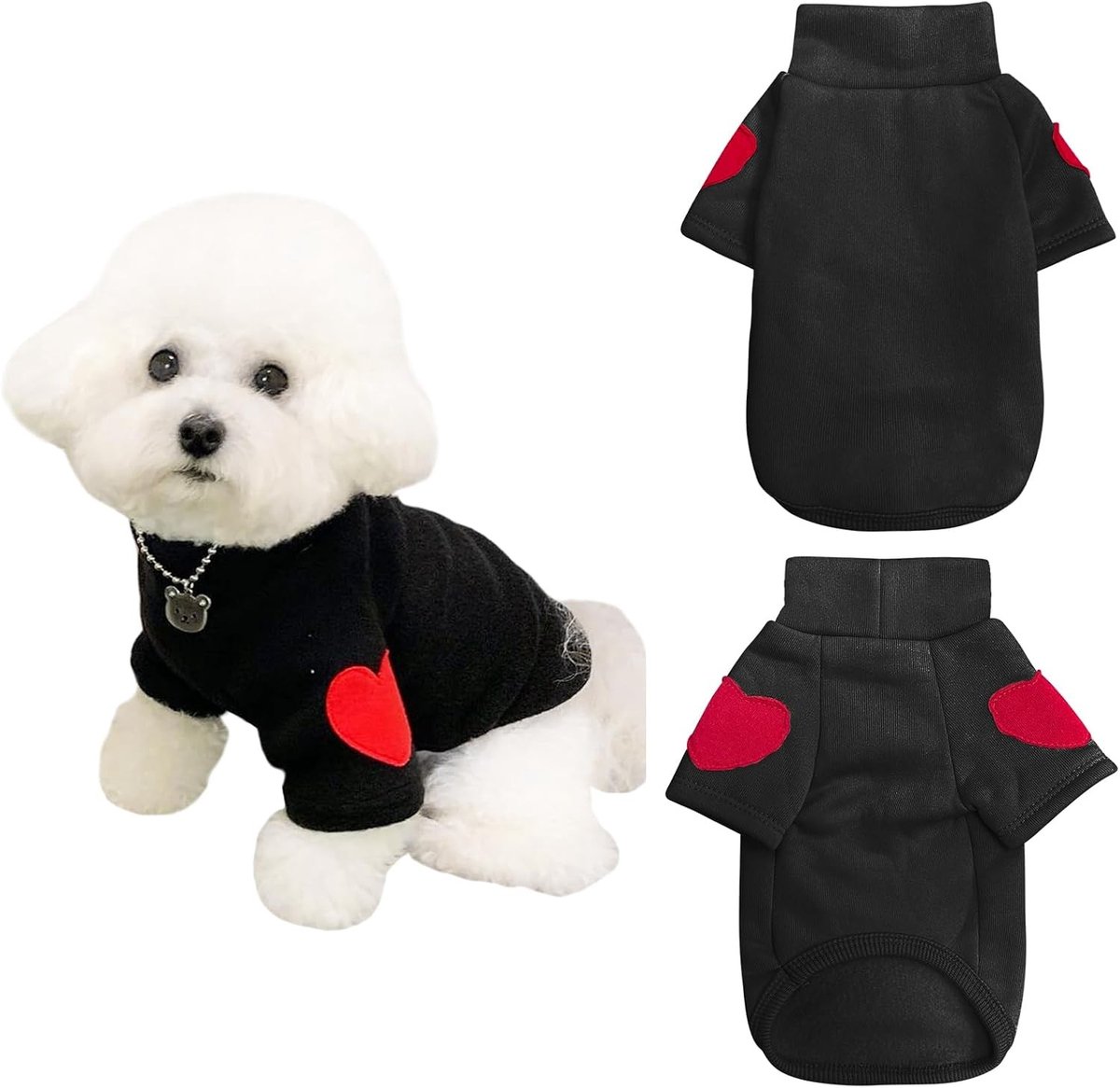 Hondenkleding voor Kleine en Middelgrote Honden - Hart Patch Turtleneck Sweatshirt voor Lente, Herfst en Winter (Zwart, M)