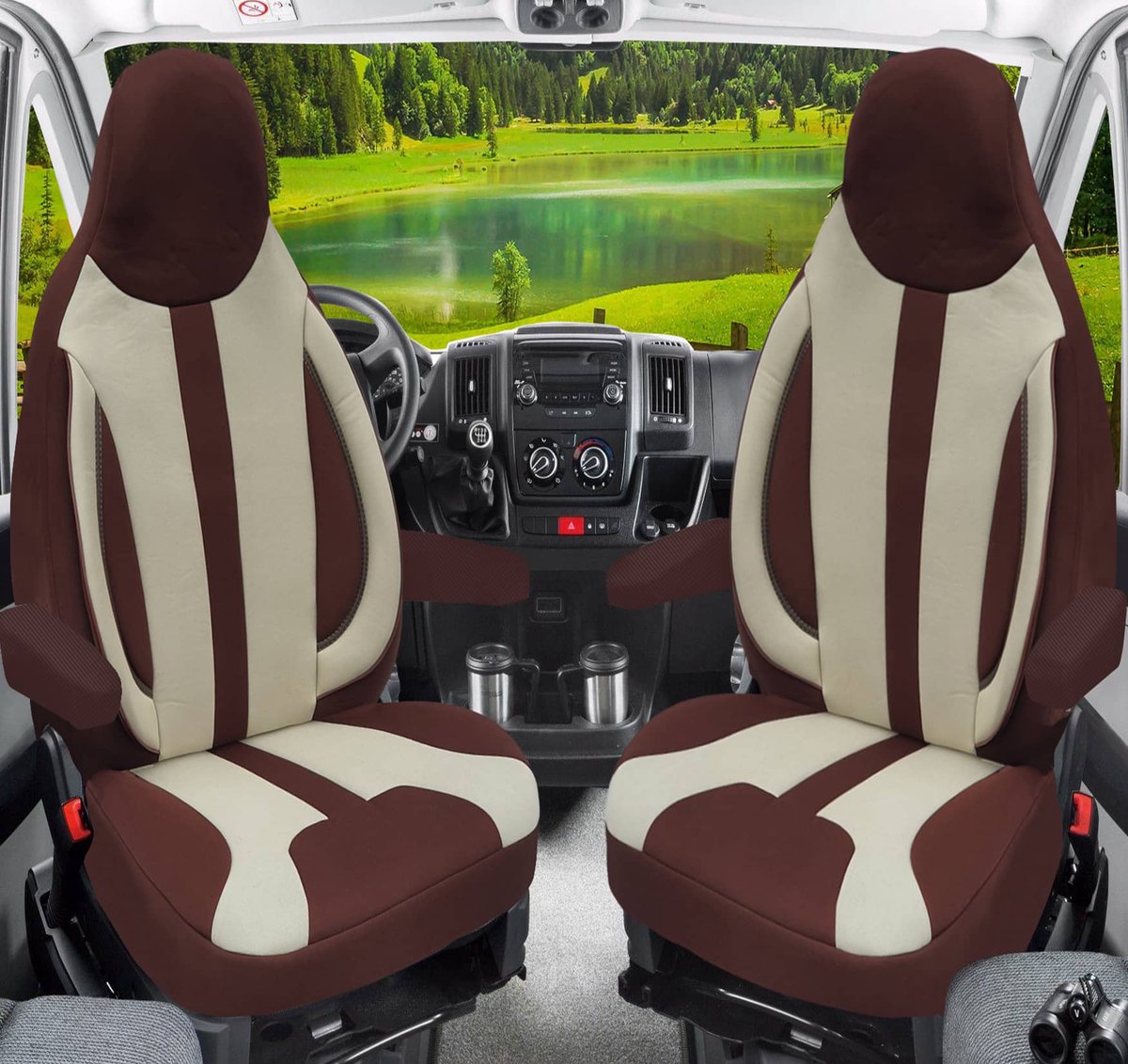 Premium Camper stoelhoezen voor Roller Team WPL412 in Bruin/Beige (2 losse stoelen)