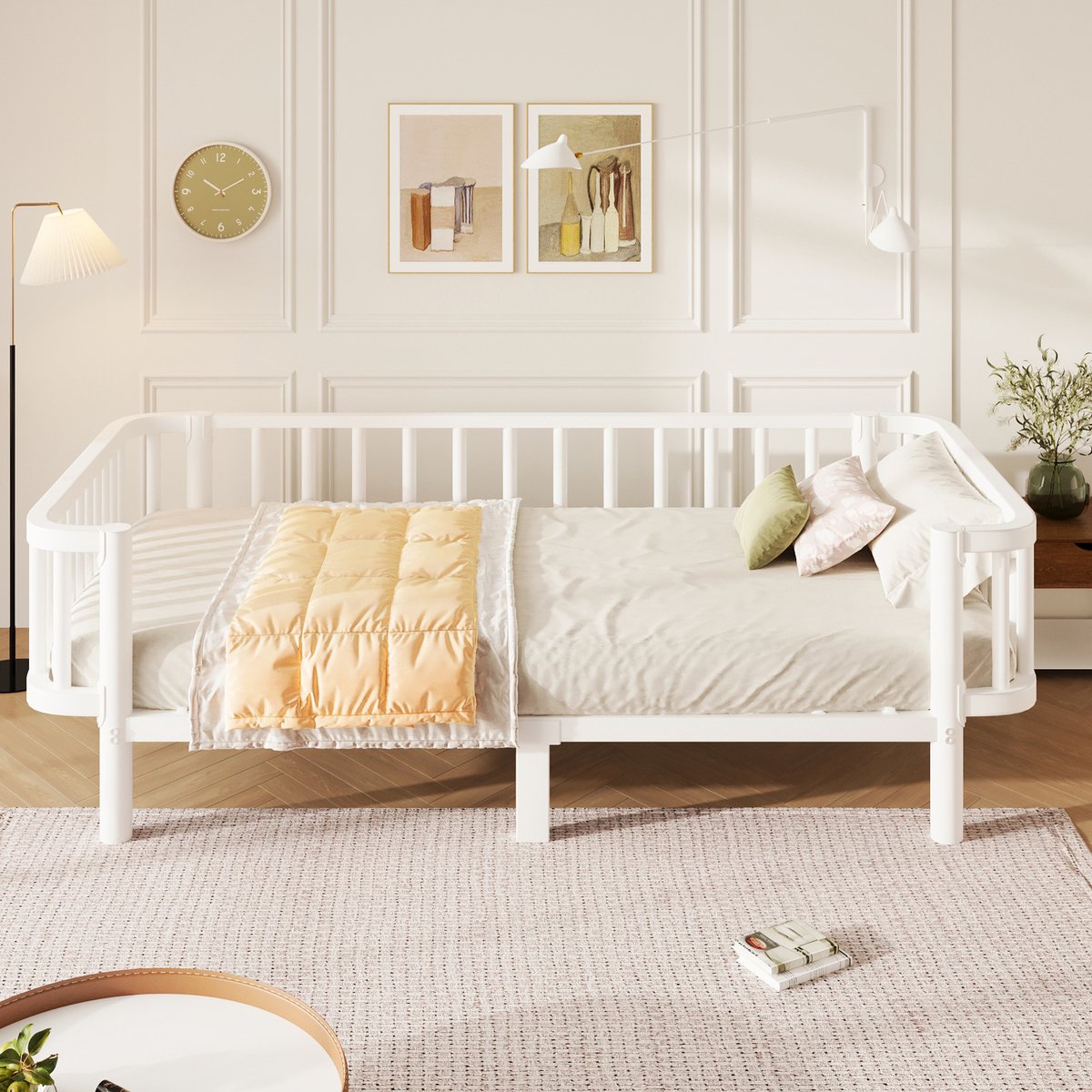 STILVORA Metalen Dagbed 90 x 200 cm – Slaapbank Met Lattenbodem – Voor Wonen, Slaapkamer En Logeerkamer – Minimalistisch Design – Wit Zonder Matras