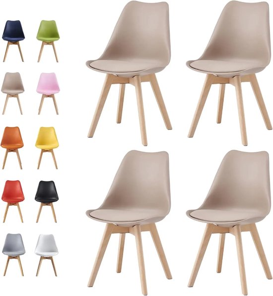 Gudalio Eetkamer Stoelen - Set van 4 - Kuipstoelen - Keukenstoelen - Scandinavische stijl - Zacht Zitkussen - Houten poten - Bruin