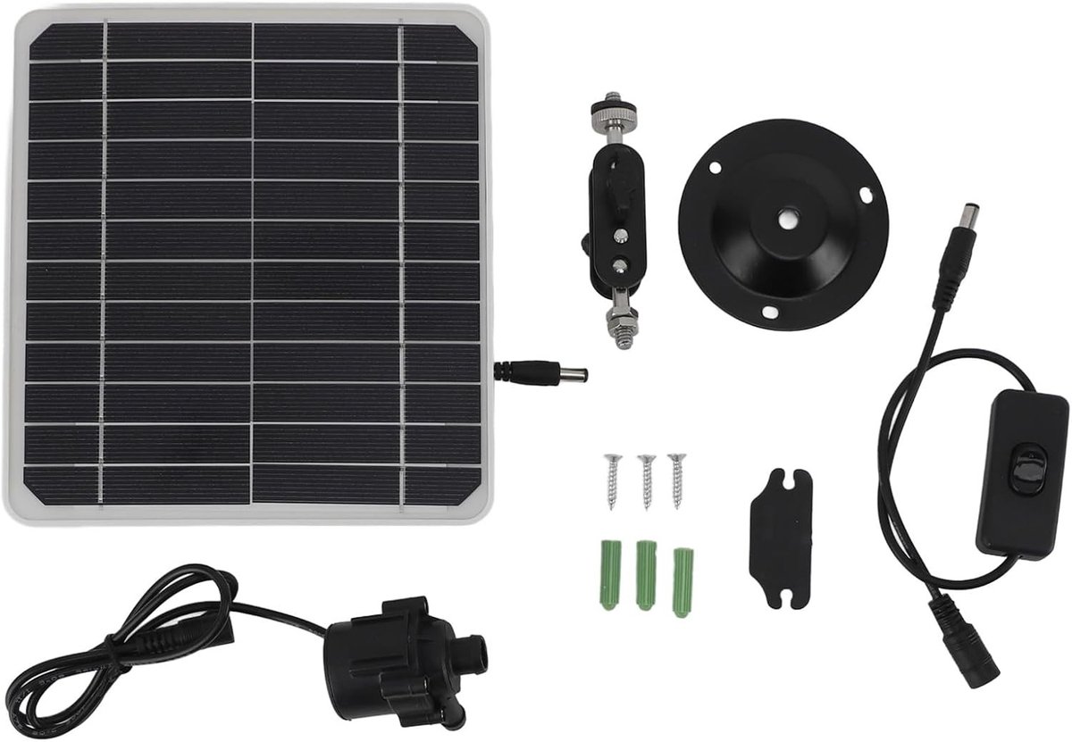 Zonnepaneel Waterfontein Pomp Kit met 50W Vermogen, Energieopslag voor 24 Uur, Ideaal voor Tuin, Vogelbad en Aquarium, Groot Waterdebiet 18 x 16,5 cm