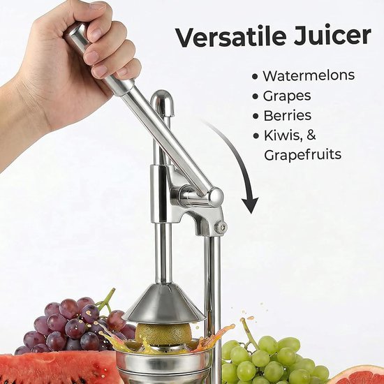 Handmatige fruitpers van roestvrij staal- geschikt voor het persen van groenten- fruit en sinaasappels. — afbeelding 3