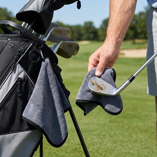Golfhanddoek grijs microvezel golfhanddoek unisex met karabijnhaak opvouwbaar sneldrogend superabsorberend 15 x 15 cm compacte reinigingsdoek geschikt voor golfbag golf accessoires — afbeelding 3