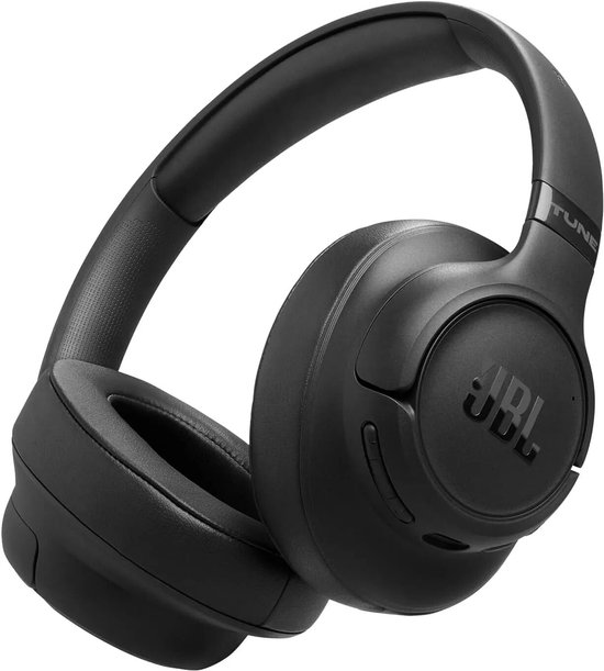 Zwarte JBL koptelefoon, detail van de oorschelp en hoofdband.