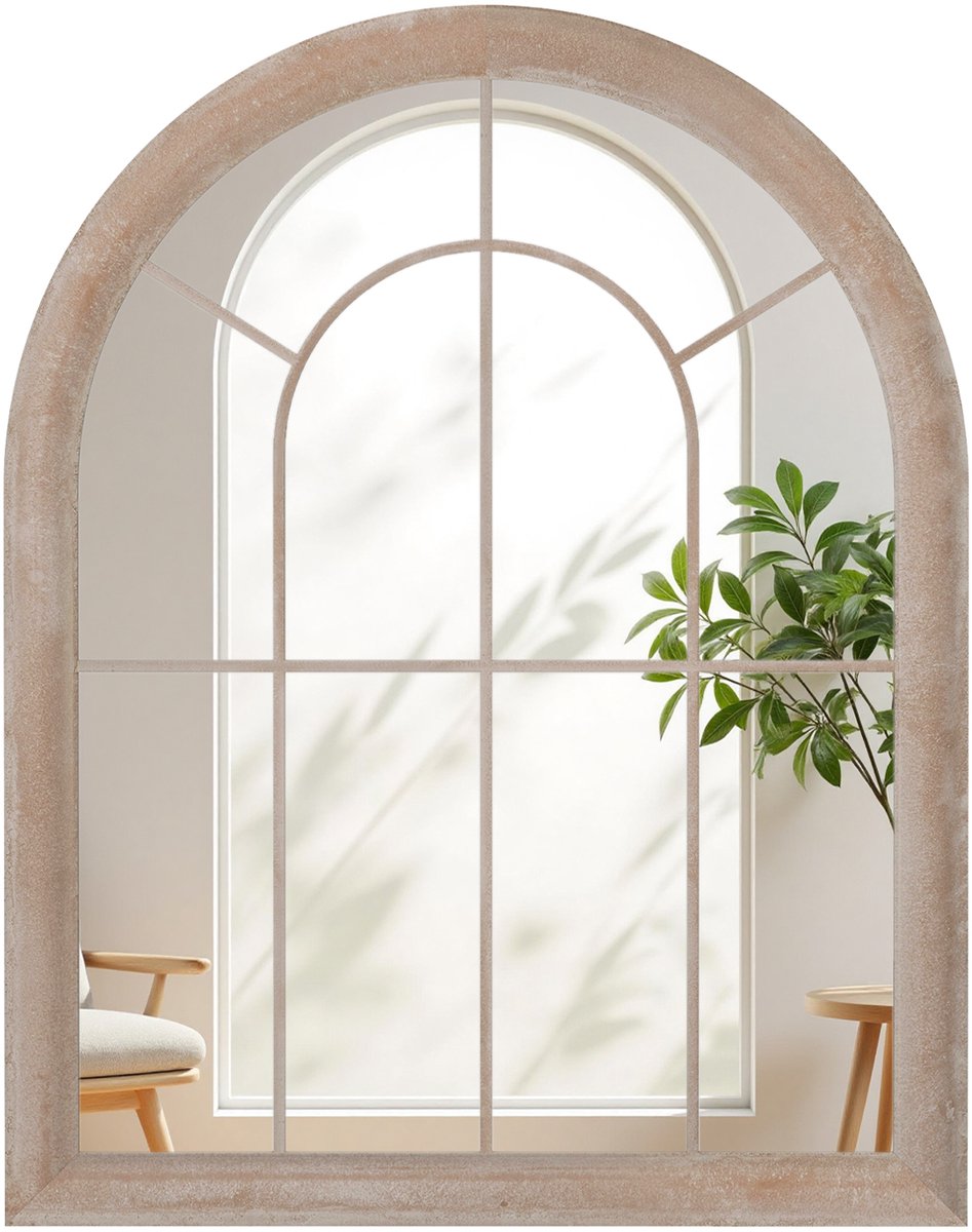 COSTWAY Tuinspiegel, 69,5 x 88 cm, wandspiegel boog met metalen frame, decoratieve spiegel voor binnen en buiten, raamspiegel, decoratieve spiegel, rustiek