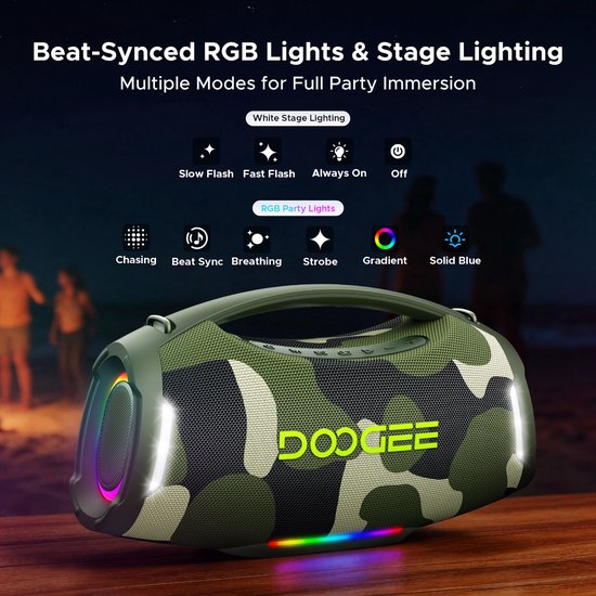 DOOGEE Wild Boom Pro - Bluetooth Speaker - Draadloze Bluetooth Speaker met Afneembare Draagriem - Waterdicht - Groen — afbeelding 3
