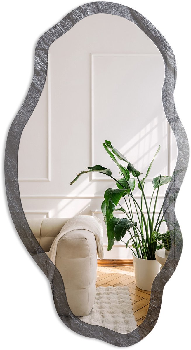 Coloray Zwarte Textuur Spiegel - Zwart Rechthoekige Spiegel Voor Interieur - Organische Spiegel - Badkamer, Kantoor, Woonkamer - Minimalistisch - 45x90 cm - Totale afmeting 52x97 cm