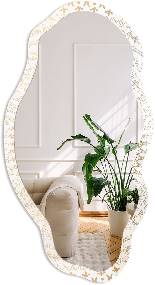 Coloray Oosterse Mandala Spiegel - Geel Elegante Rechthoekige Wandspiegel - Organische Spiegel - Woonkamer - Abstract - 45x90 cm - Totale afmeting 52x97 cm Mandala Orient, Geel