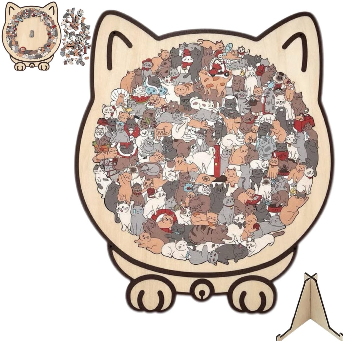 Houten kattenpuzzel - houten puzzel voor volwassenen in de vorm van een kat - Kleurrijke houten puzzel in de vorm van een kat - Creatief cadeau voor kattenliefhebbers - Woondecoratie