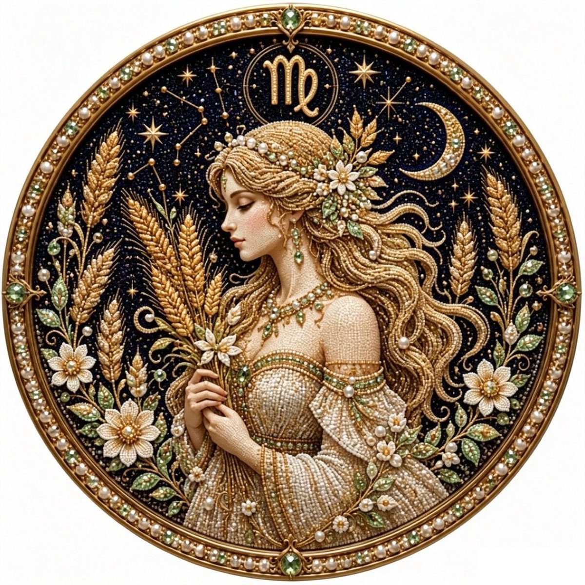 Casalora® Maagd Sterrenbeeld Parel Diamond Painting – DIY 3D Parel Kunstwerk – Ronde Astrologie Decoratie op Canvas – Creatieve Hobby voor Volwassenen – Sterrenbeeld Wanddecoratie – 20 × 20 cm
