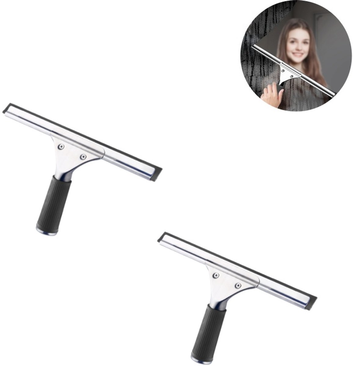 2 stuks – ruitenwisser voor glas – raamschraper - ruitenwissers - handgreep van het raamreinigingsgereedschap – streepvrij water afvegen – 0,6*30 cm – huishoudelijke ramen, badkamer glas, autoglas – zwart