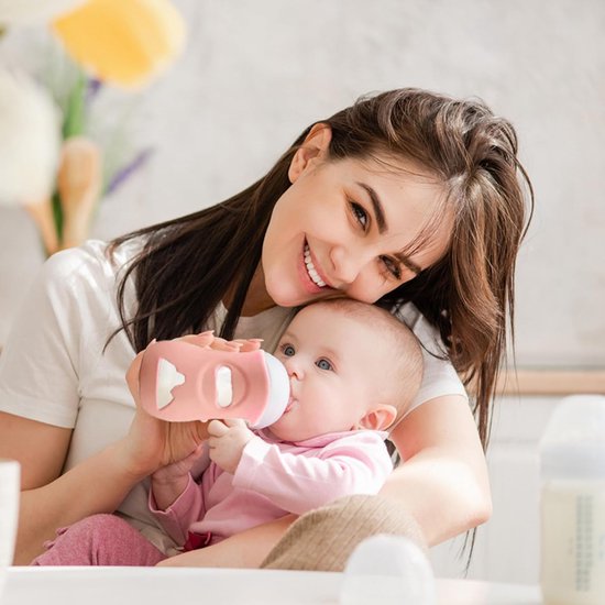 Hoes voor glazen babyfle - 3 Stuks - Flesbeschermer - Waterbekerhoezen - Babyflesbeschermers - Babyflessen - Valbestendig - BPA vrij - Babyflesaccessoires - Siliconen - Voor de bescherming van babyflessen - Siliconen - Wit+Roze+Paars — afbeelding 5