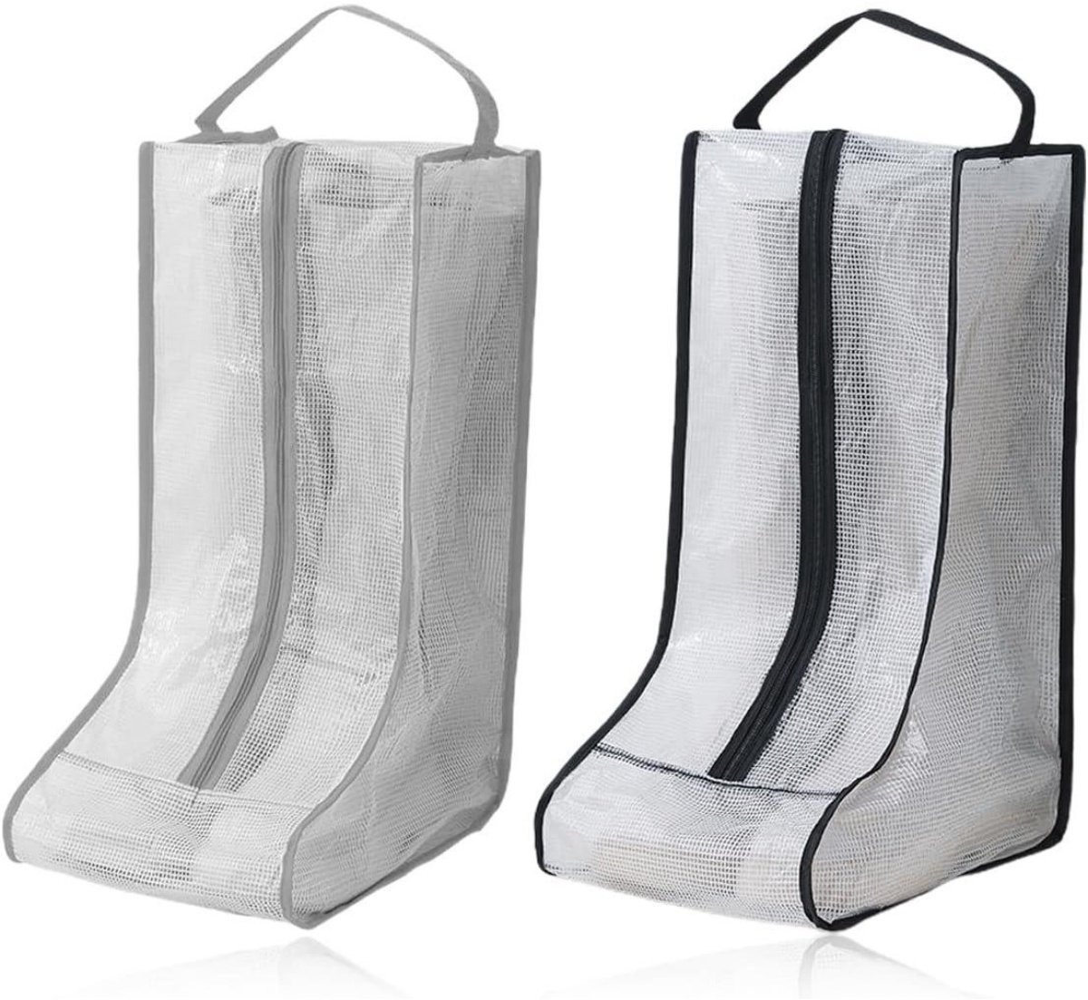 longziming -Laarsentas 2 Stuks - Hoge Laarzen Opbergtas met Handvat - Transparante PVC Schoenentas - Waterafstotende Stofhoes voor Laarzen - 48 x 28 x 20 cm - Zwart en Grijs