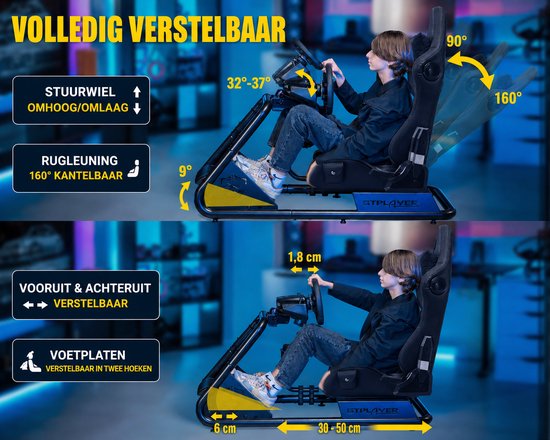AALVERO - Simracestoel - Gamestoel - Stuurstandaard - Luidsprekers - Pedaalplank - Versnellingspooksteun - Verstel- en opvouwbaar — afbeelding 4