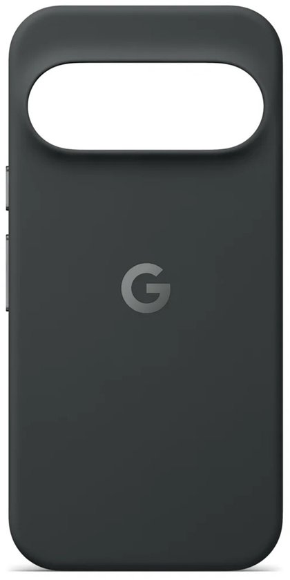 Donkergrijs Pixel-hoesje met Google G-logo en grote camerauitsnijding.