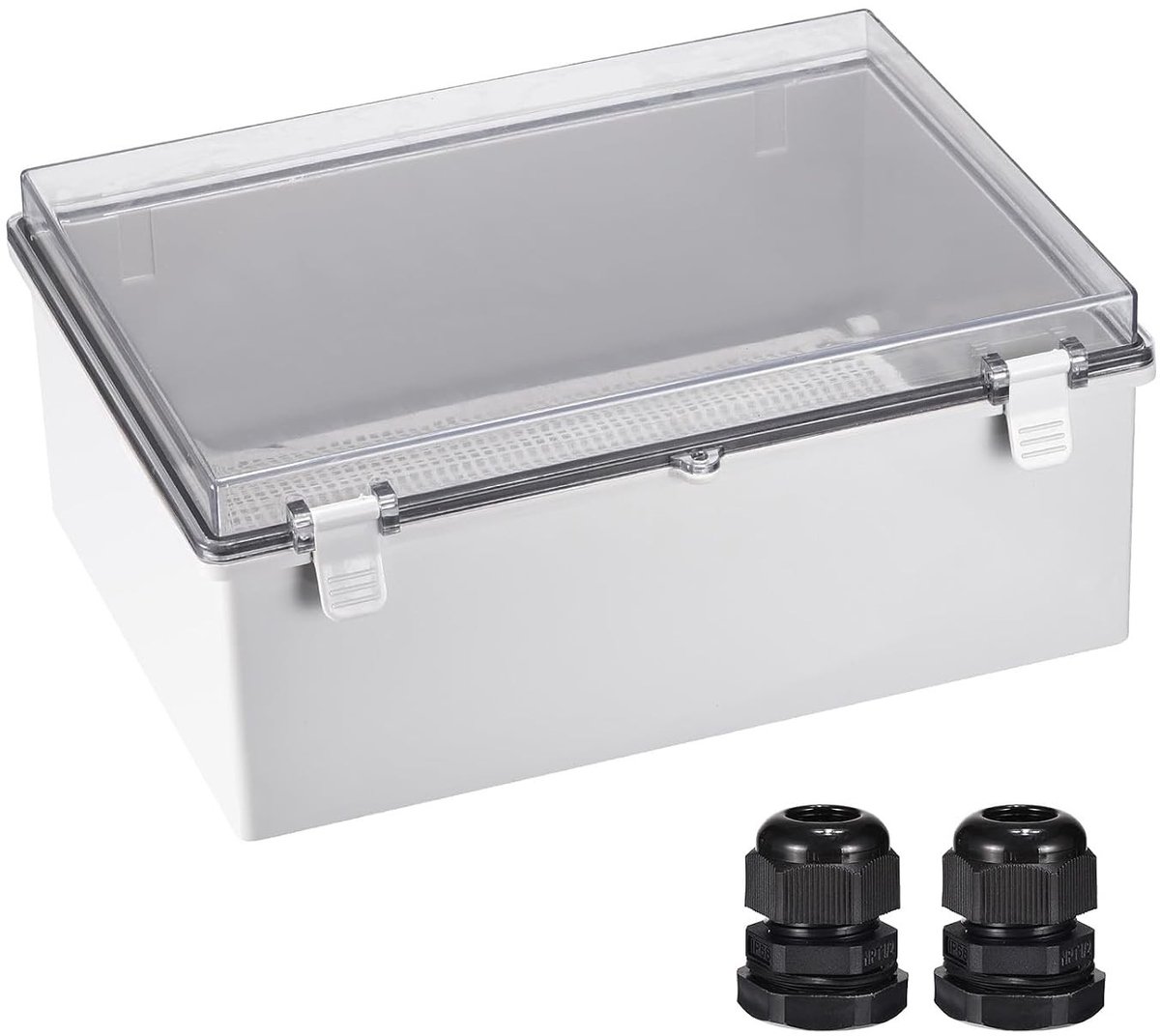 Verbindingsstuk voor elektrobox behuizing IP67 waterdicht ABS kunststof met klapdeksel, plaatmontage en kabelschroefverbinding 15,4 x 11,4 x 6,3 cm, ideaal voor buitengebruik en elektrische aansluitingen