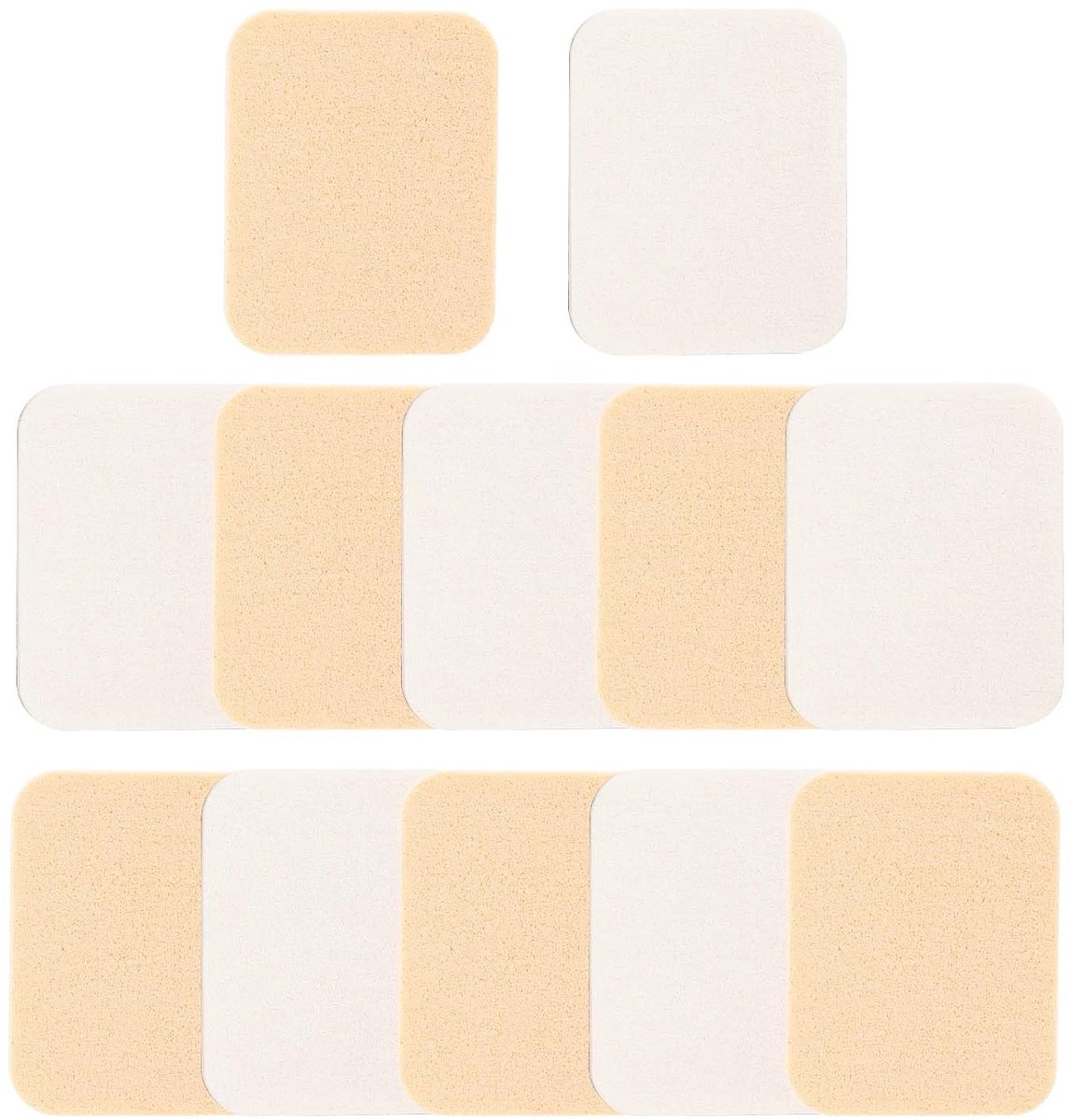 Deze set bevat 12 vierkante make-upsponsjes die geschikt zijn voor foundation, gezicht, ogen, los poeder, enz., en kunnen worden gebruikt met vloeibare foundation, crèmefoundation, concealer, enz.
