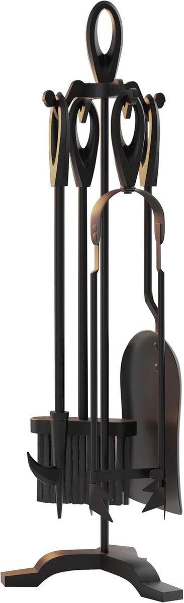 5-delige Gietijzeren Haardgereedschap Set voor Houtkachels - Duurzaam en Stijlvol, 19.5x17x61cm Accessoires voor Open Haard