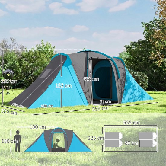 Outsunny Tunneltent-Polyester-taft, Fiberglas-555L x 225B x 190H cm-Grijs+Blauw — afbeelding 2
