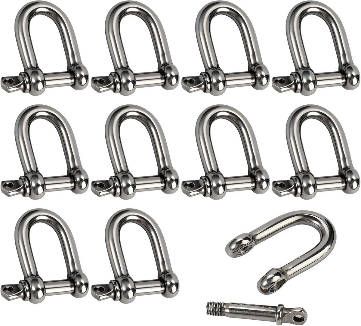10 Stuks RVS D-vormige Haakjes, M6 RVS D-ring Beugels voor Constructie en Voertuigen, Sterke Klemmen voor Trektoepassingen