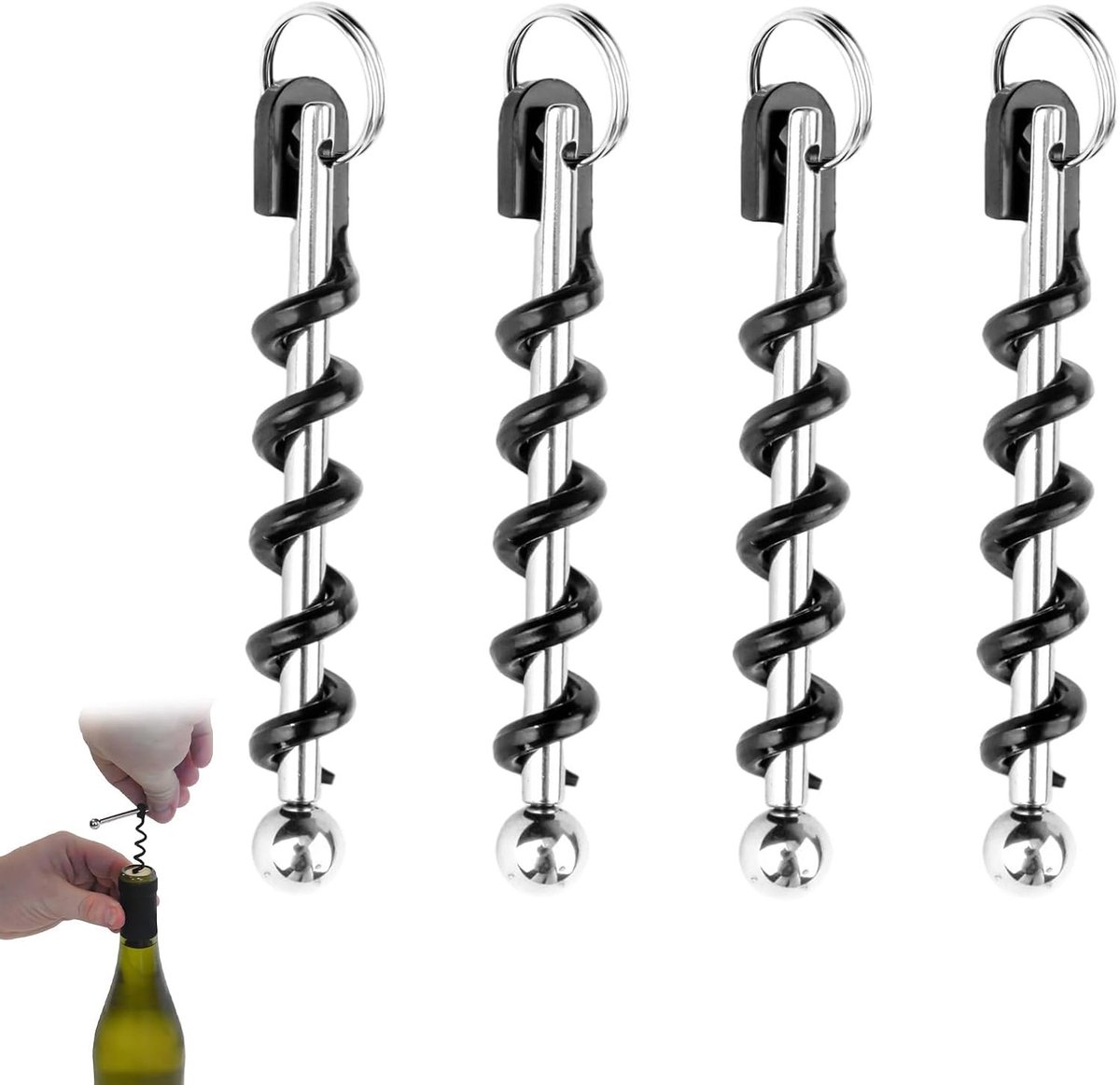 Mini Wijnopener Sleutelhanger - Roestvrij Staal - Draagbare Kurkentrekker voor Picknicks en Kamperen