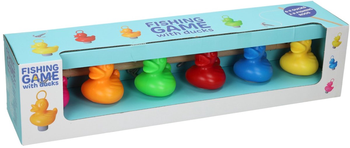 Home & Styling eenden vangspel - 6 eendjes met 2 hengels - multi
