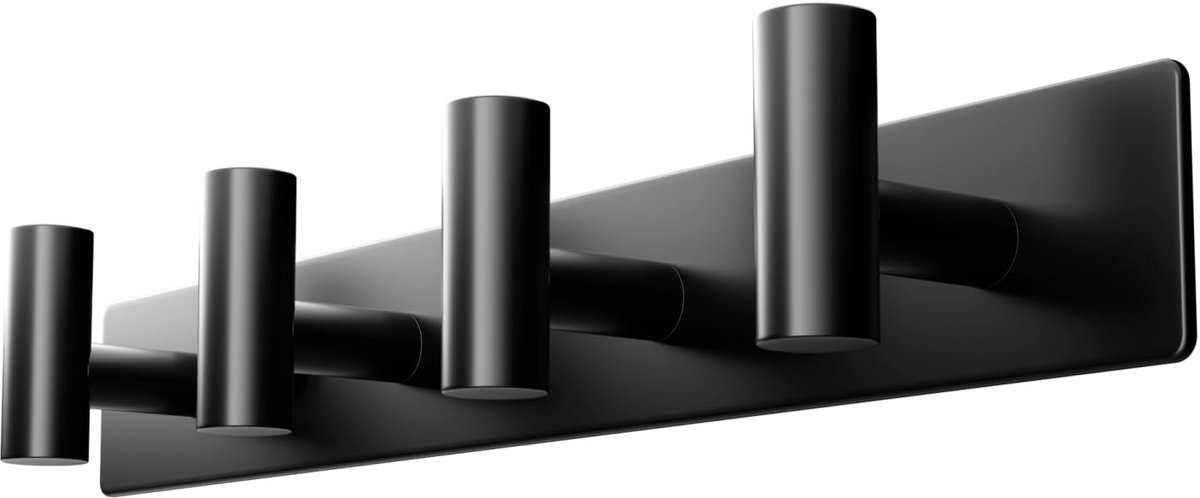 Famanu Zwarte wandgemonteerde kapstok met 4 T-vormige haken op 12,6 inch metalen rail, ruimtebesparende organizer