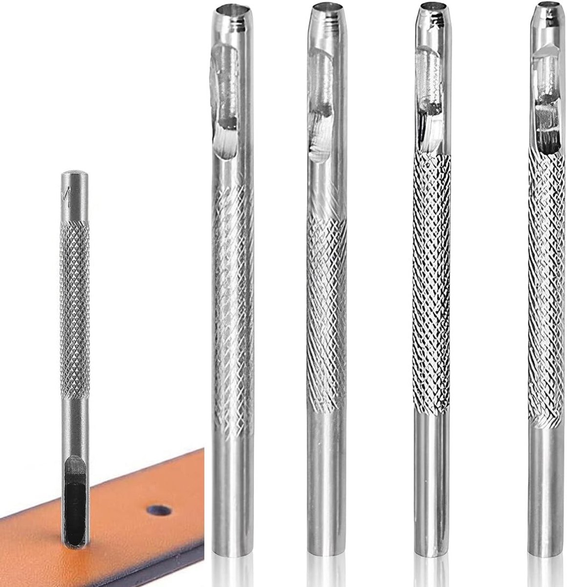 Set van 4 Gatenponsen - Roestvrij Staal - 2,5/3,0/3,5/4,0 mm - Voor Leer en Riemen - Voor Ambachtslieden