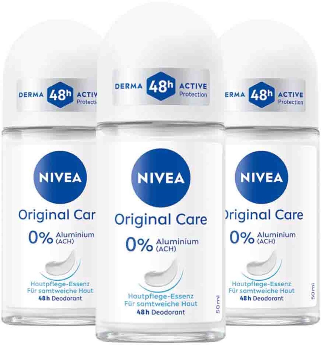 NIVEA Deodorant Roller Original Care 0% - 3 x 50 ml - Voordeelverpakking