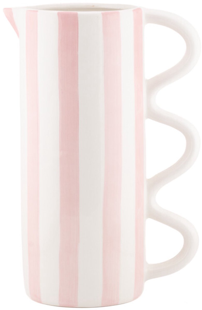 Aardewerk jug Stripe roze